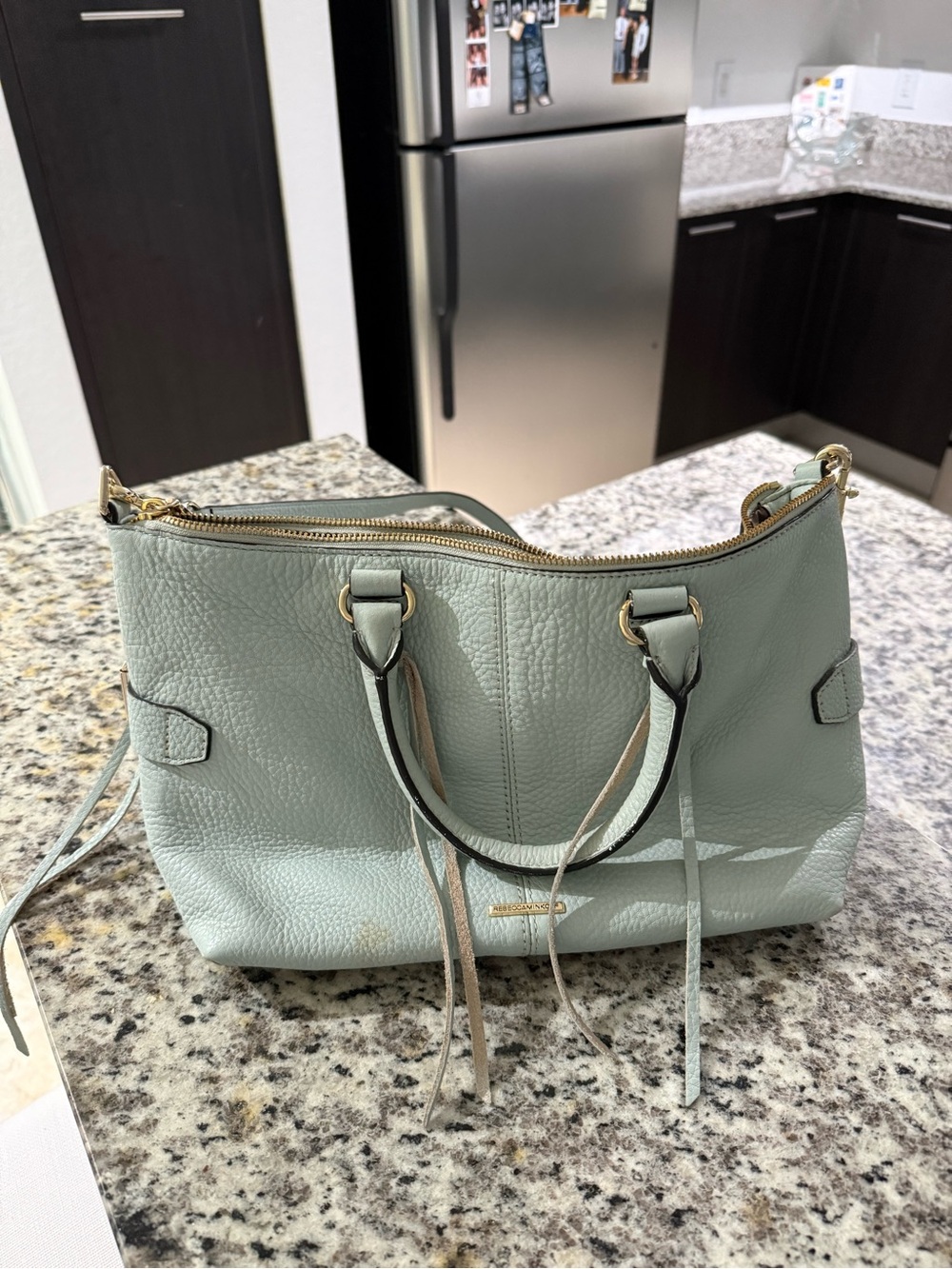Mint Leather Satchel Handbag - Unknown Brand